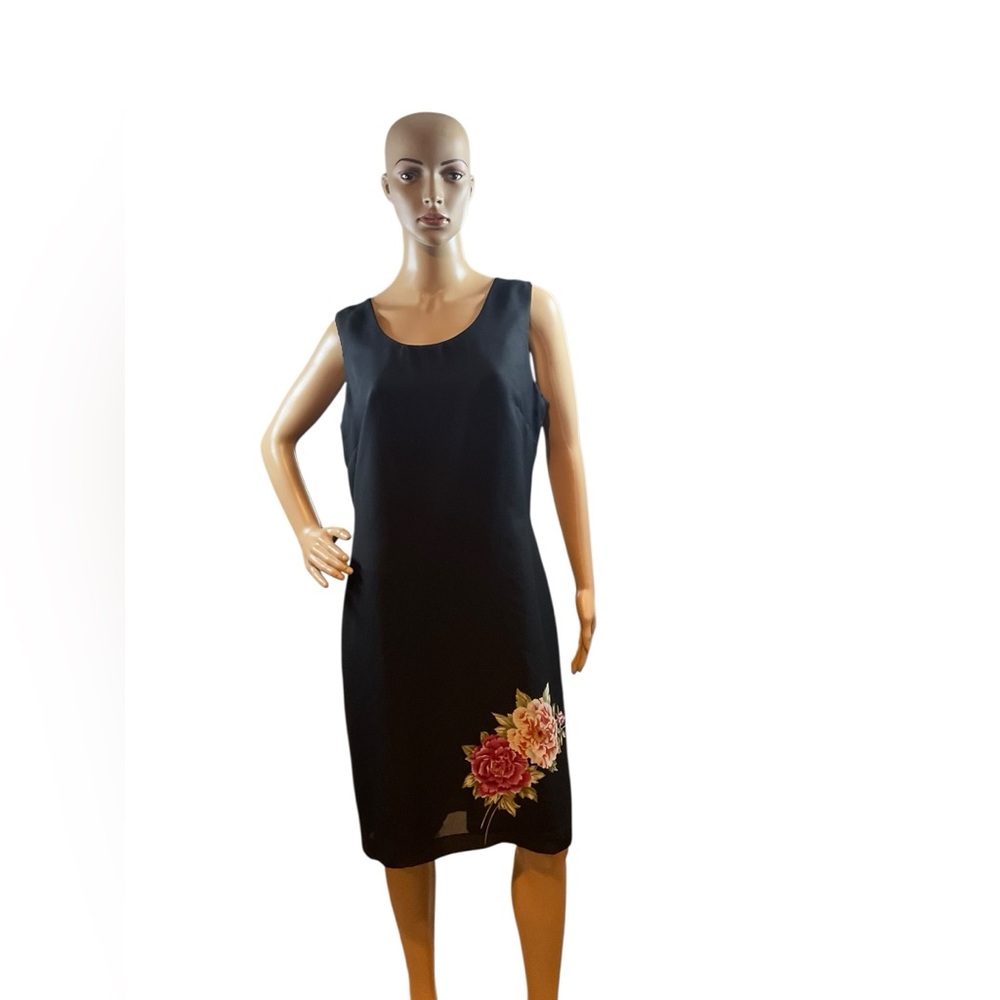 Virgo Dress Women’s Black Floral Chiffon Sleeveless Knee Dress Size 14